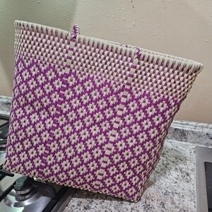 Purple and Cream Woven Tote Bag